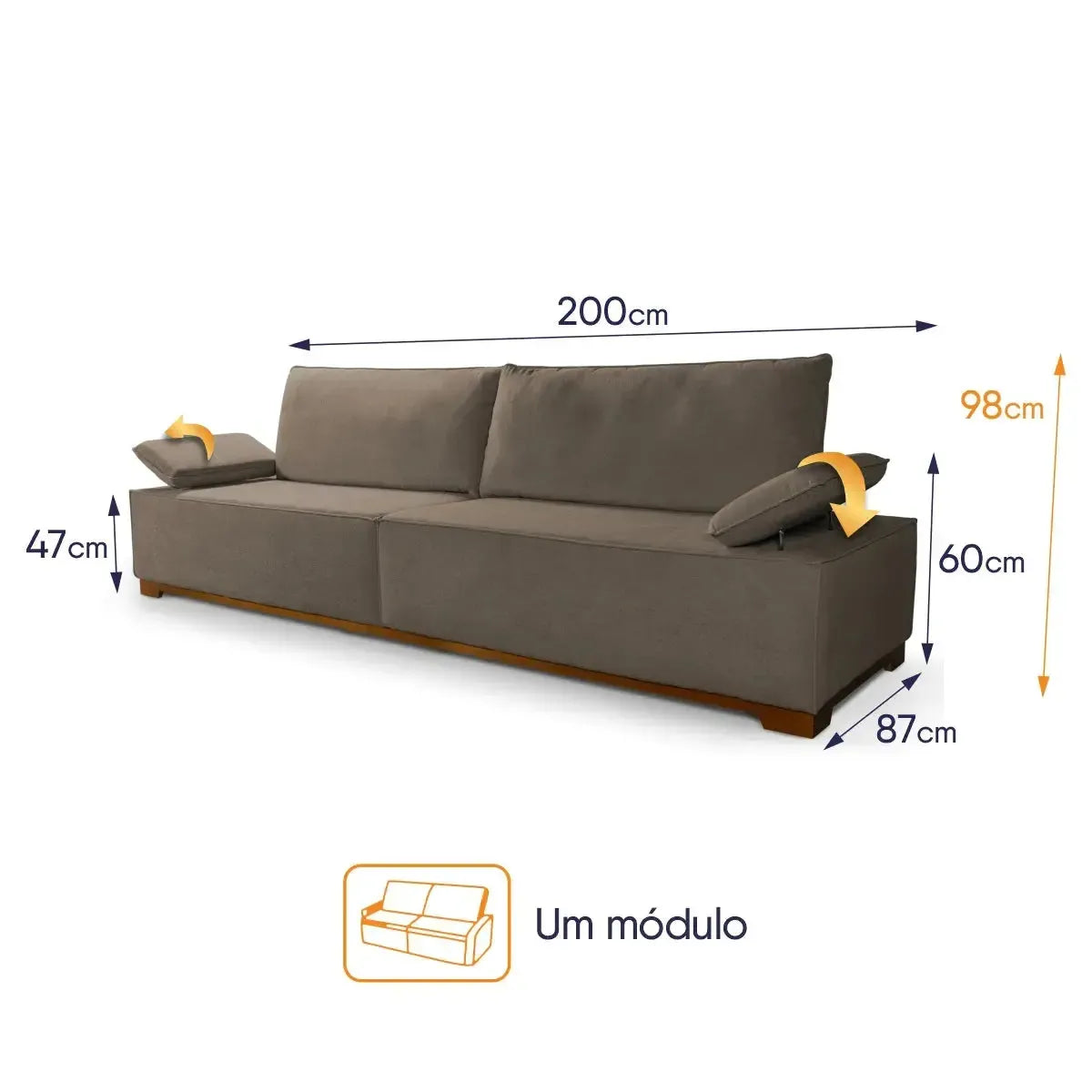 Sofá Living Braço Articulado Deluxe 2,00m Bouclê Marrom
