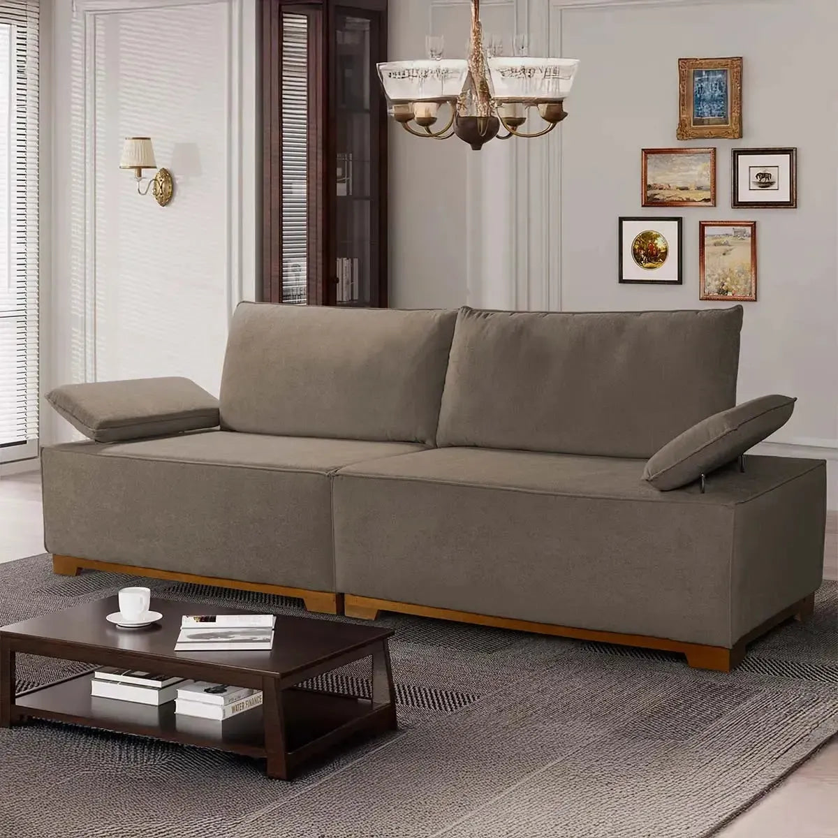 Sofá Living Braço Articulado Deluxe 2,00m Bouclê Marrom