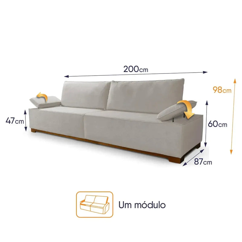 Sofá Living Braço Articulado Deluxe 2,00m Bouclê Off White