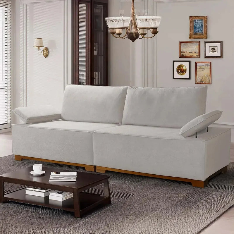 Sofá Living Braço Articulado Deluxe 2,00m Bouclê Off White