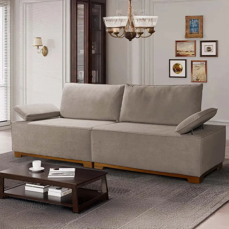 Sofá Living Braço Articulado Deluxe 2,30m Bouclê Bege