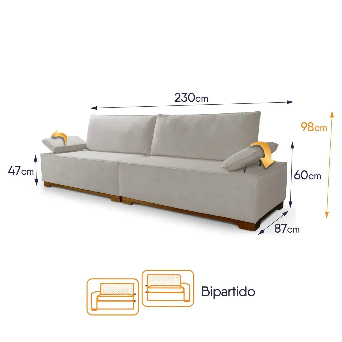 Sofá Living Braço Articulado Deluxe 2,30m Bouclê Off White