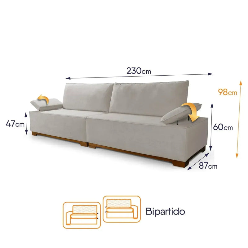 Sofá Living Braço Articulado Deluxe 2,30m Bouclê Off White