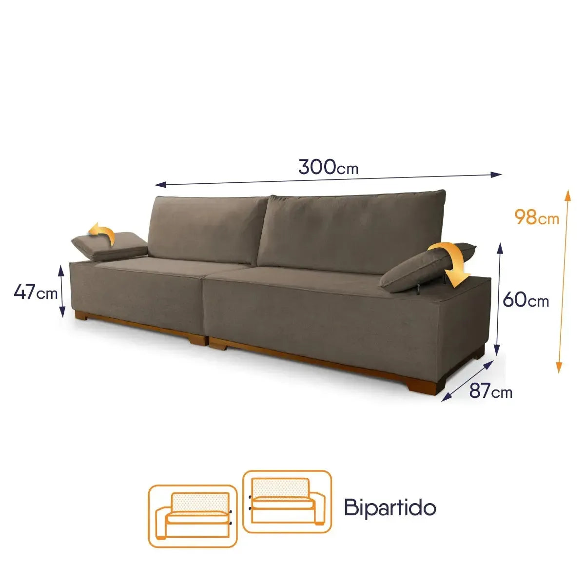 Sofá Living Braço Articulado Deluxe 3,00m Bouclê Marrom