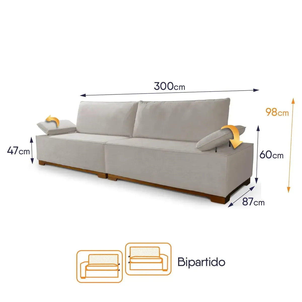 Sofá Living Braço Articulado Deluxe 3,00m Bouclê Off White