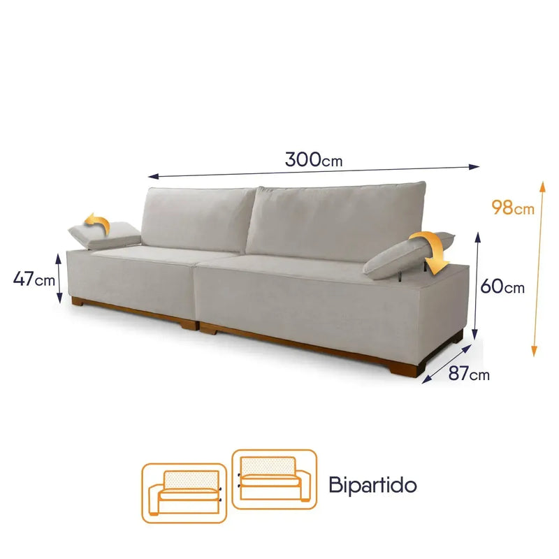 Sofá Living Braço Articulado Deluxe 3,00m Bouclê Off White