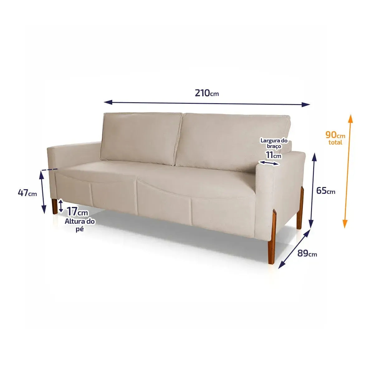 Sofá Living Florença 2,10m Bouclê Bege