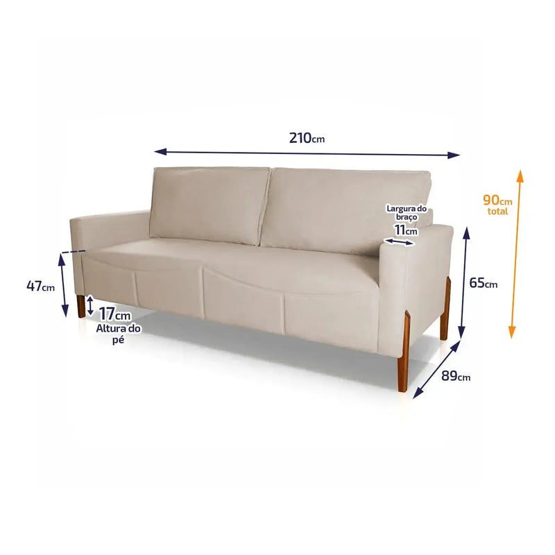 Sofá Living Florença 2,10m Bouclê Bege