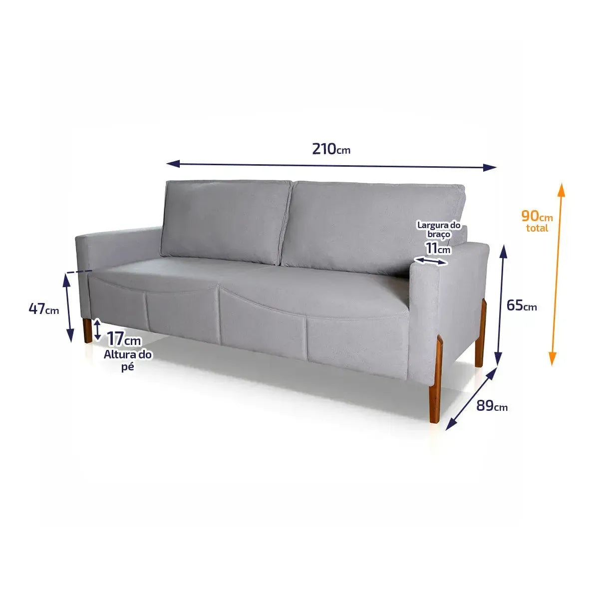 Sofá Living Florença 2,10m Bouclê Cinza