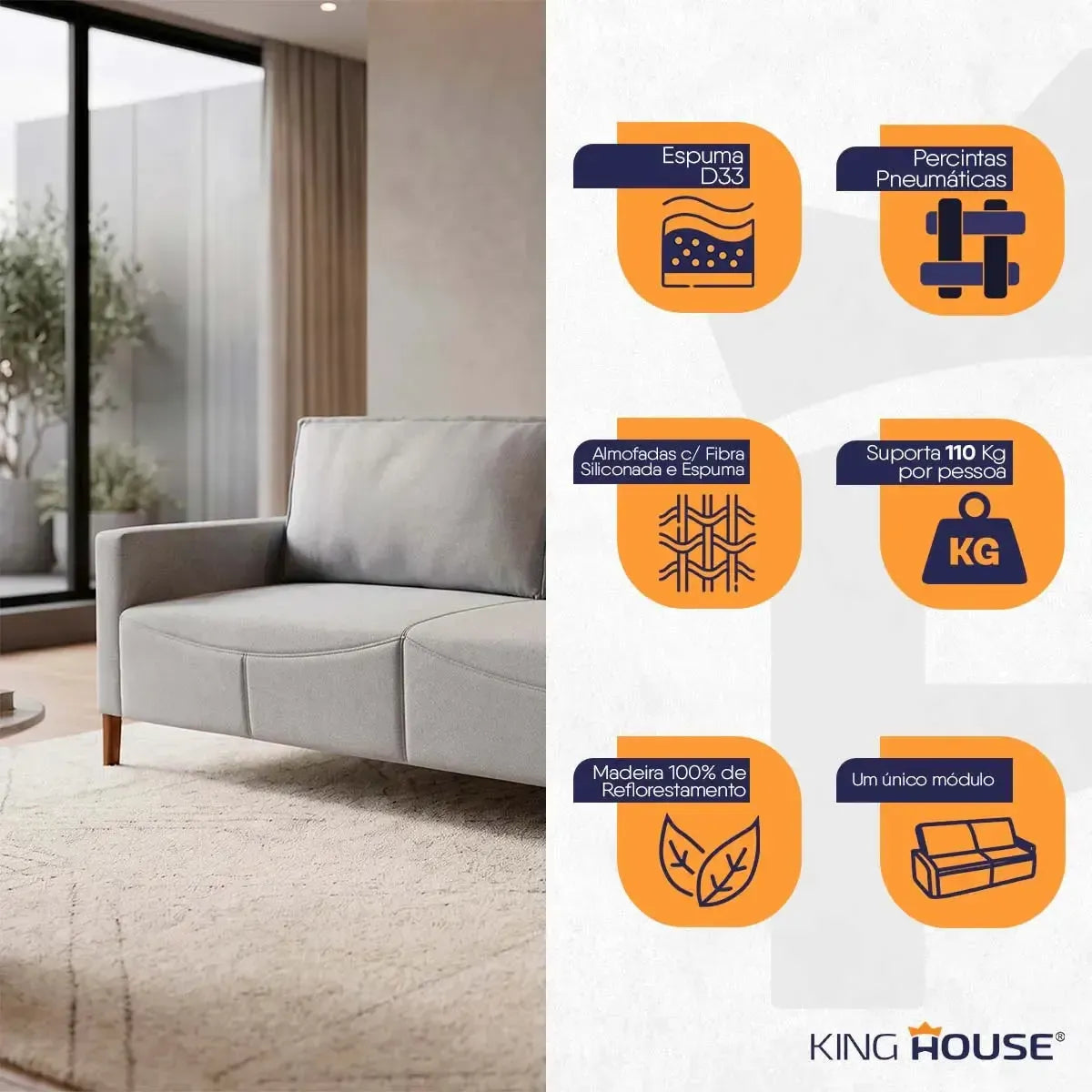Sofá Living Florença 2,10m Bouclê Cinza