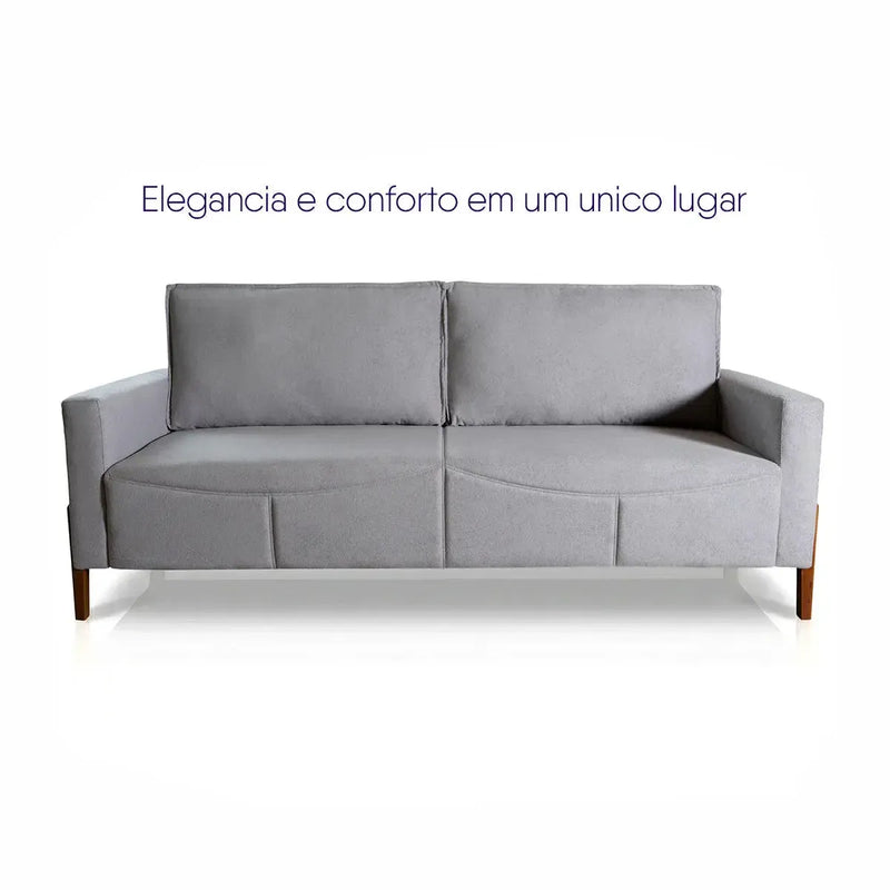 Sofá Living Florença 2,10m Bouclê Cinza