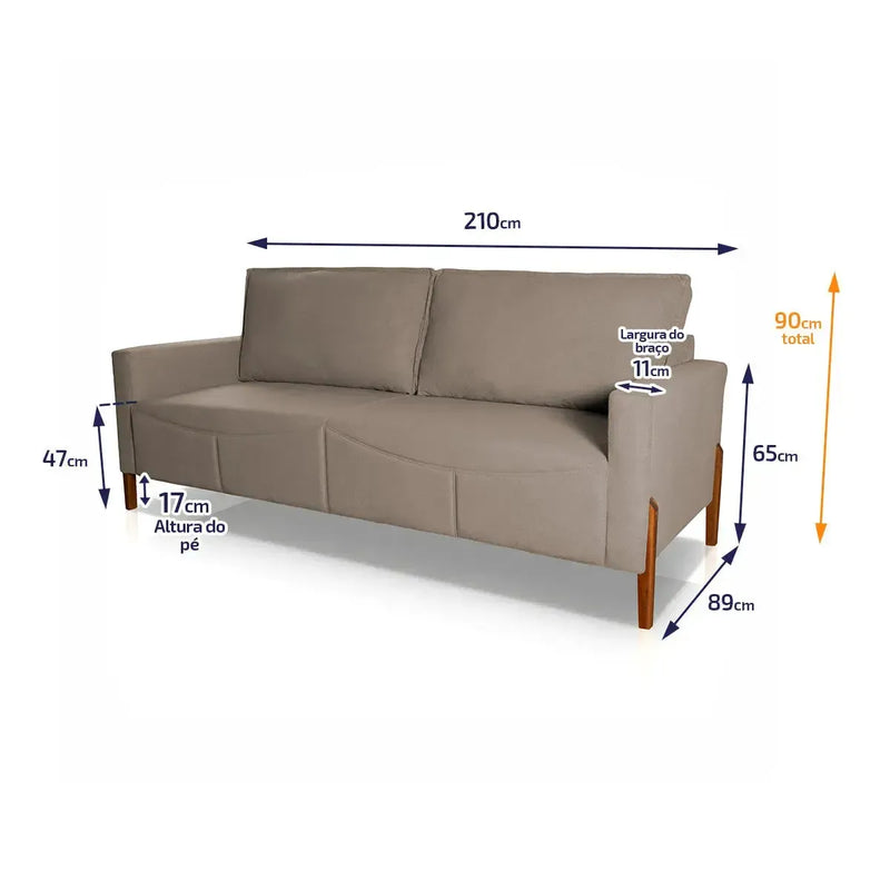 Sofá Living Florença 2,10m Bouclê Marrom