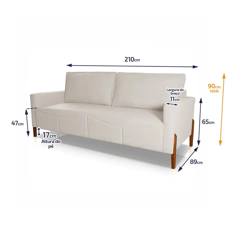 Sofá Living Florença 2,10m Bouclê Off White