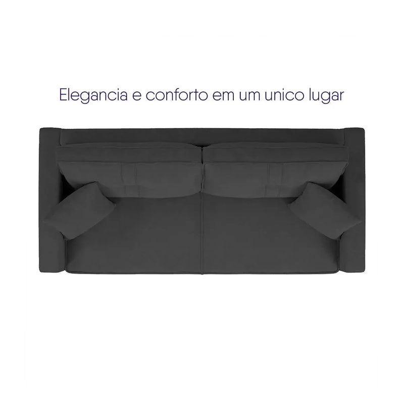 Sofá Living Malibu 1,50m grafite bouclê, design moderno e elegante, visto de cima.