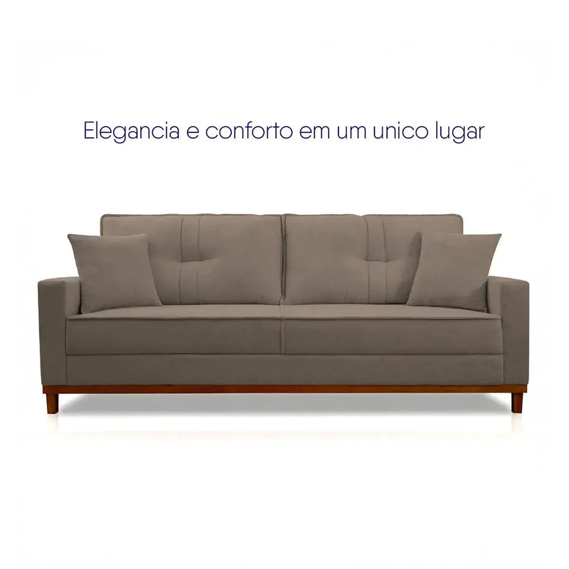 Sofá Living Malibu marrom bouclê de 1,50m com design moderno e base de madeira.