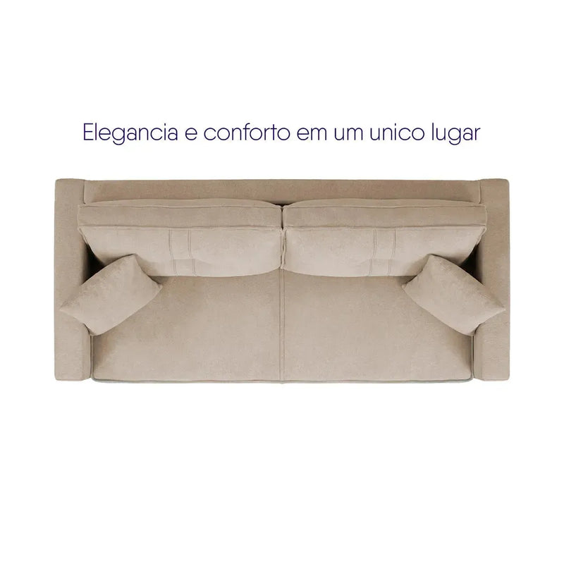 Sofá Living Malibu 2,00m bege bouclê, vista superior, com design elegante e almofadas macias.