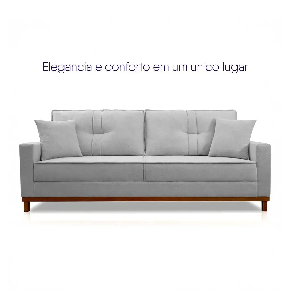 Sofá Living Malibu 2,00m cinza bouclê, design moderno com base e pés de madeira.