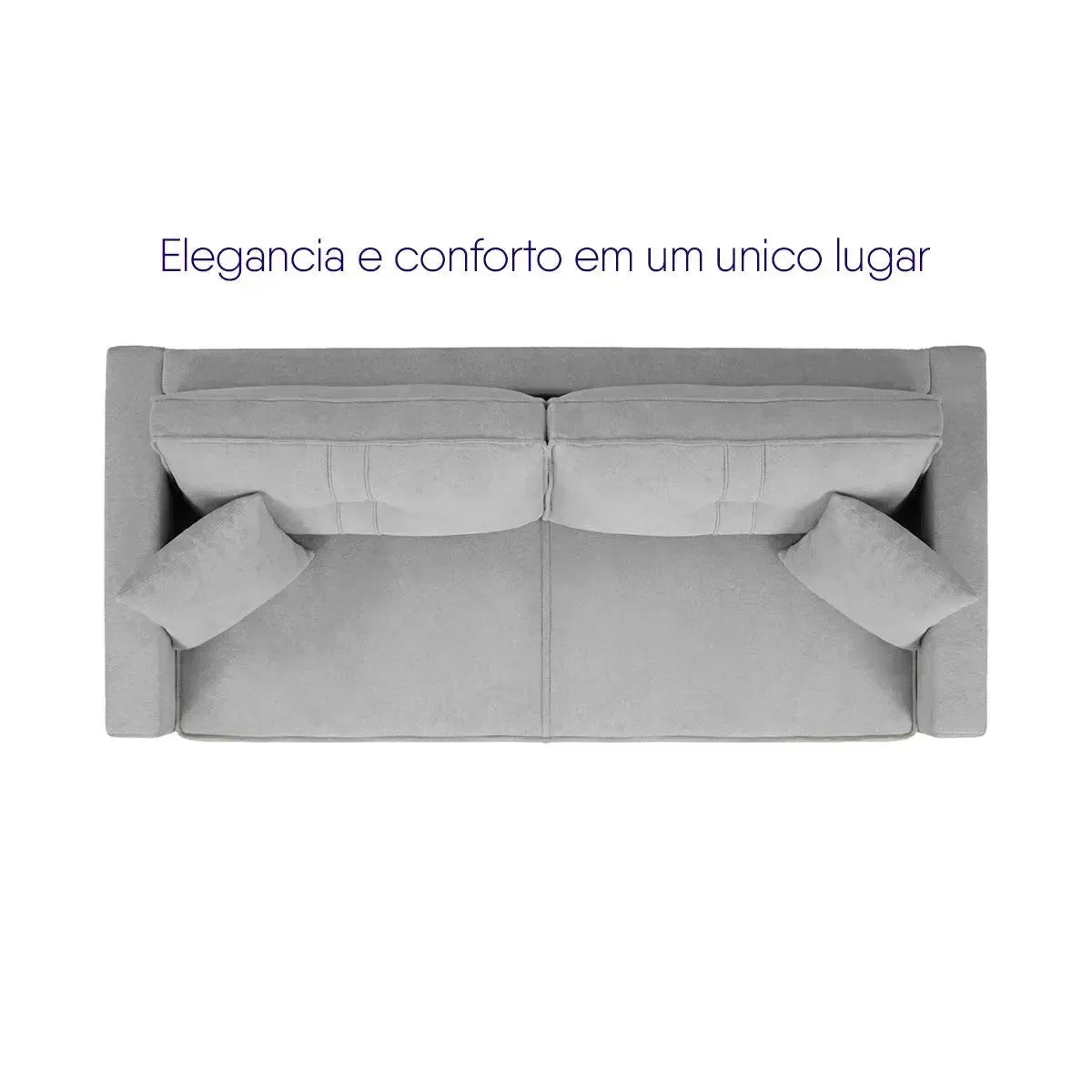Sofá Living Malibu 2,00m cinza bouclê, vista superior, design moderno e elegante.