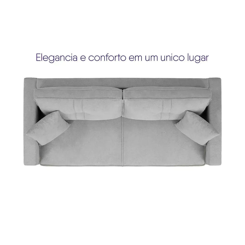 Sofá Living Malibu 2,00m cinza bouclê, vista superior, design moderno e elegante.