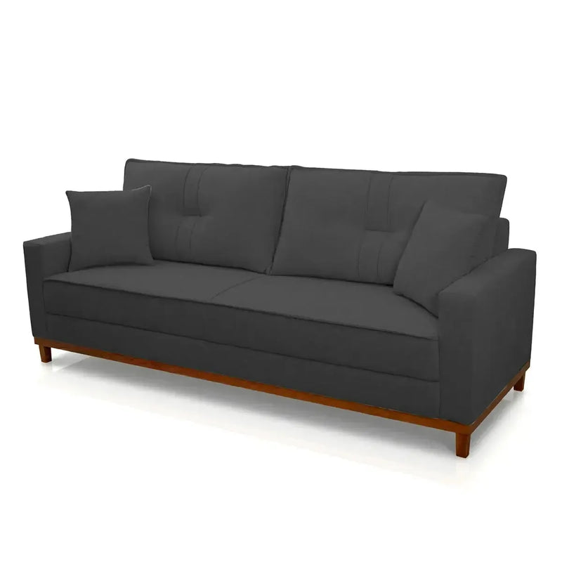 Sofá Living Malibu 2,00m grafite bouclê com base de madeira, design moderno e elegante.