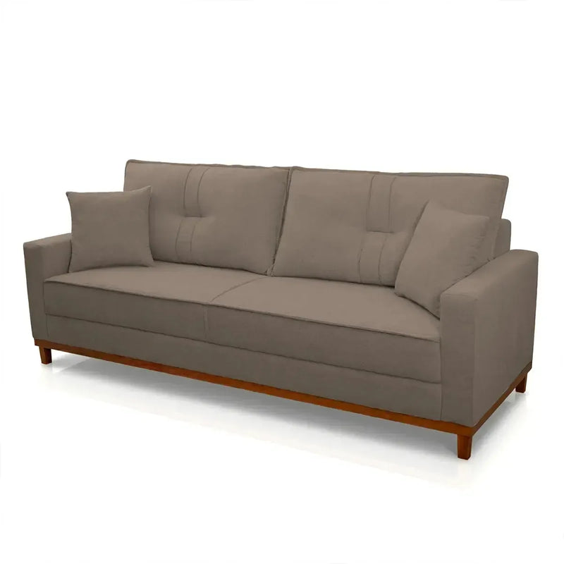 Sofá Living Malibu 2,00m marrom bouclê com design moderno e base de madeira.