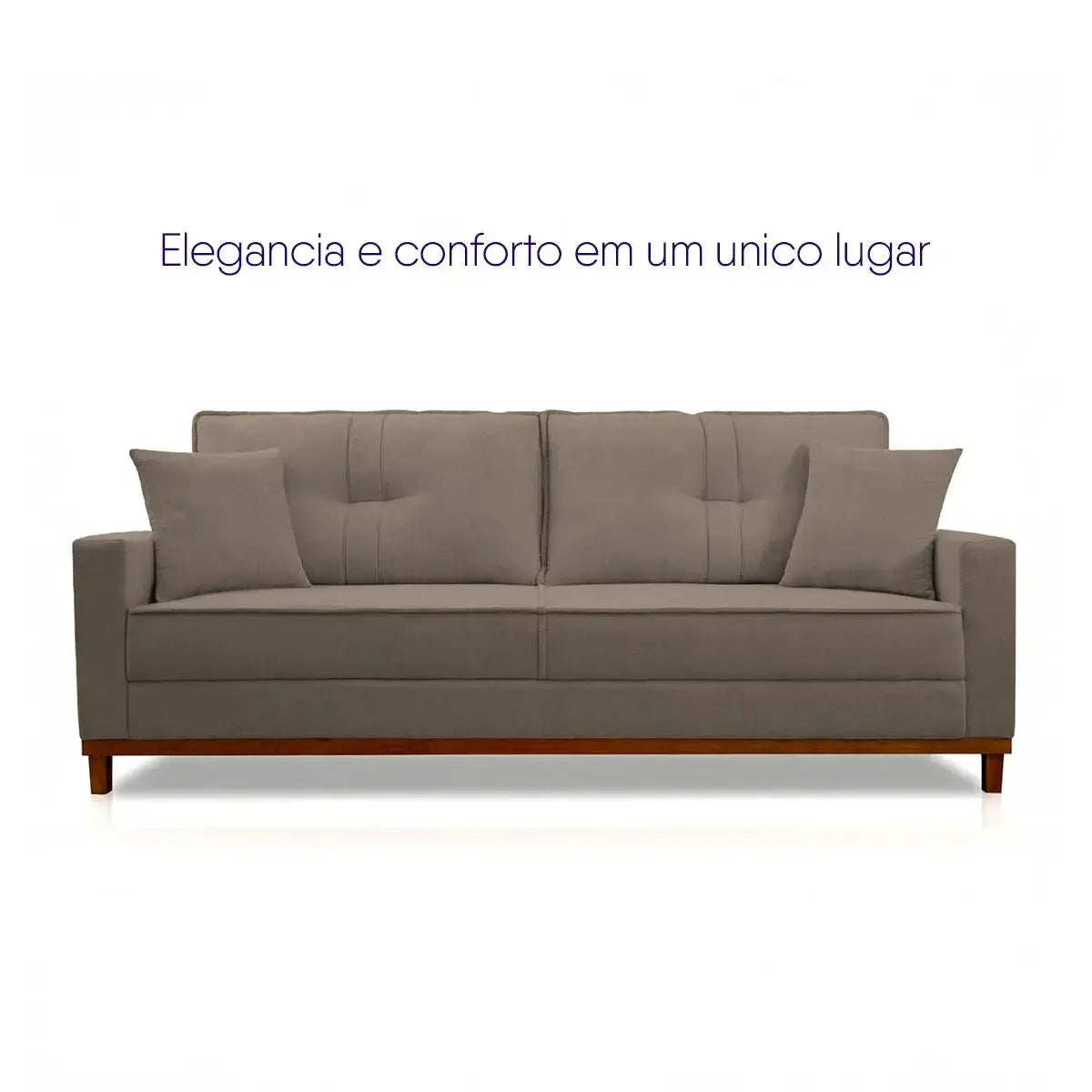 Sofá Living Malibu 2,30m marrom bouclê, design moderno com base de madeira.