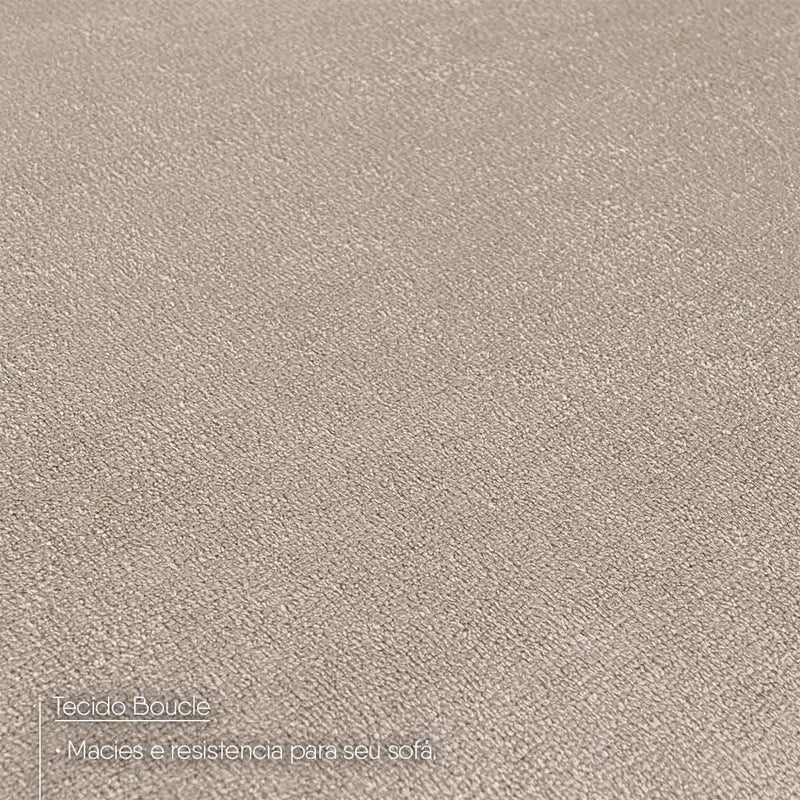 Textura detalhada de tecido Bouclê bege, macio e resistente, ideal para estofamento de sofá.