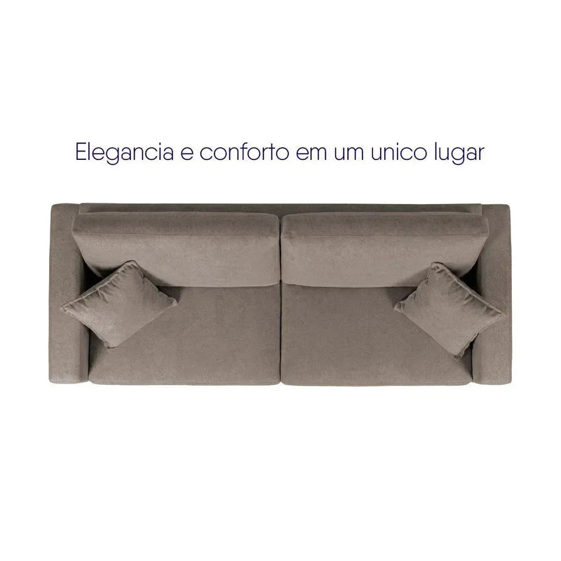 Sofá Living Marau 1,50m Bouclê Marrom, design moderno com dois assentos e almofadas.