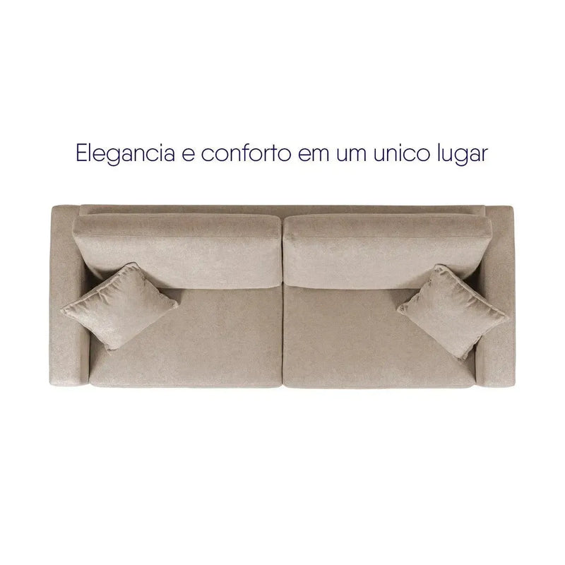 Sofá Living Marau 2,30m Bouclê Bege, design moderno e elegante com almofadas decorativas.