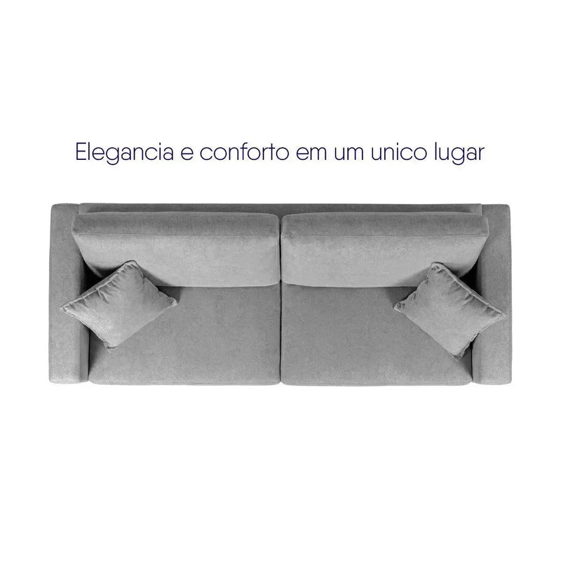 Sofá Living Marau 2,30m Bouclê Cinza, design elegante com almofadas e conforto.