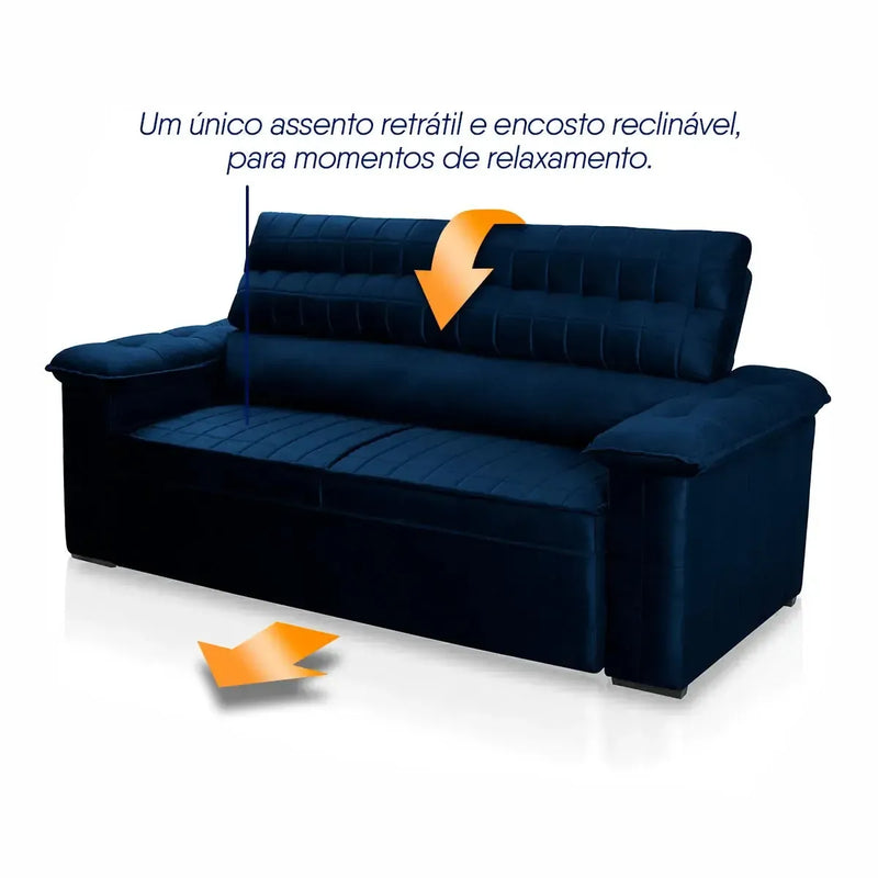 Sofá Retrátil Reclinável 2 lugares com molas 1,50m Quantum Suede Velut Azul