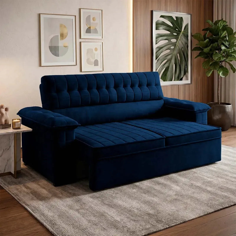 Sofá Retrátil Reclinável 2 lugares com molas 1,50m Quantum Suede Velut Azul