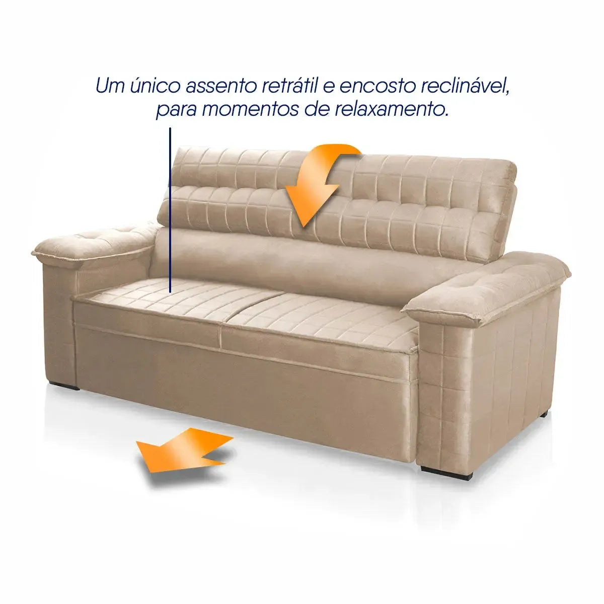 Sofá Retrátil Reclinável 2 lugares com molas 1,50m Quantum Suede Velut Bege