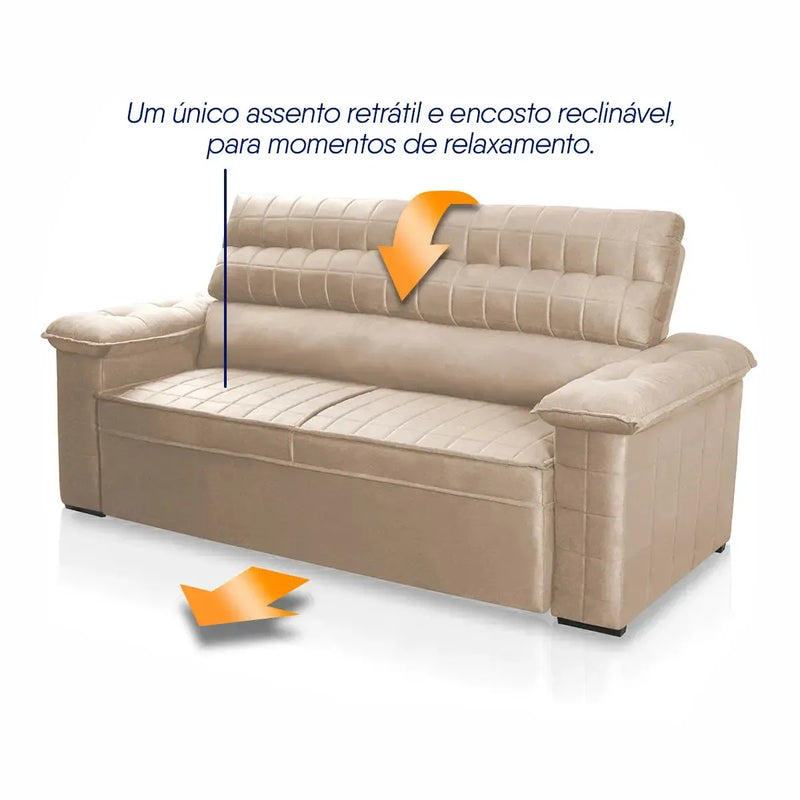 Sofá Retrátil Reclinável 2 lugares com molas 1,50m Quantum Suede Velut Bege