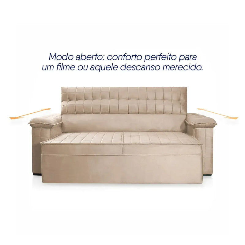 Sofá Retrátil Reclinável 2 lugares com molas 1,50m Quantum Suede Velut Bege