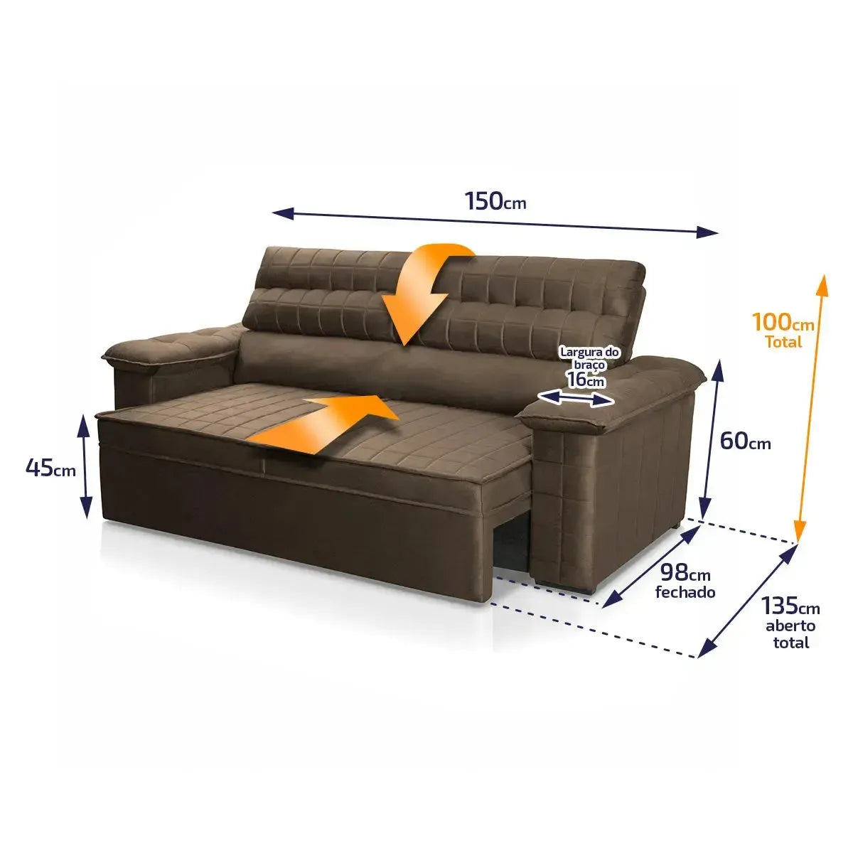 Sofá Retrátil Reclinável 2 lugares com molas 1,50m Quantum Suede Velut Marrom