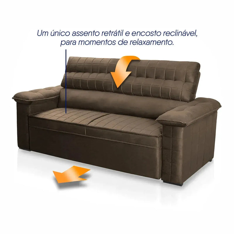 Sofá Retrátil Reclinável 2 lugares com molas 1,50m Quantum Suede Velut Marrom