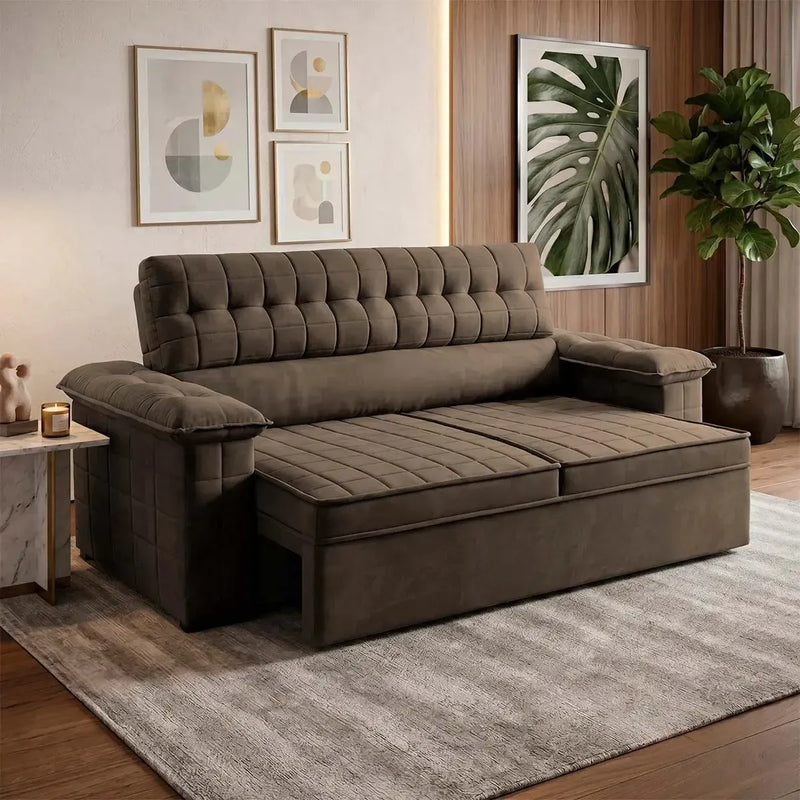 Sofá Retrátil Reclinável 2 lugares com molas 1,50m Quantum Suede Velut Marrom