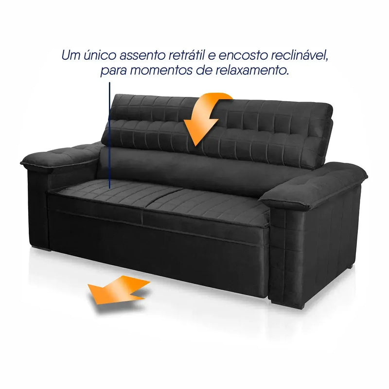 Sofá Retrátil Reclinável 2 lugares com molas 1,50m Quantum Suede Velut Preto
