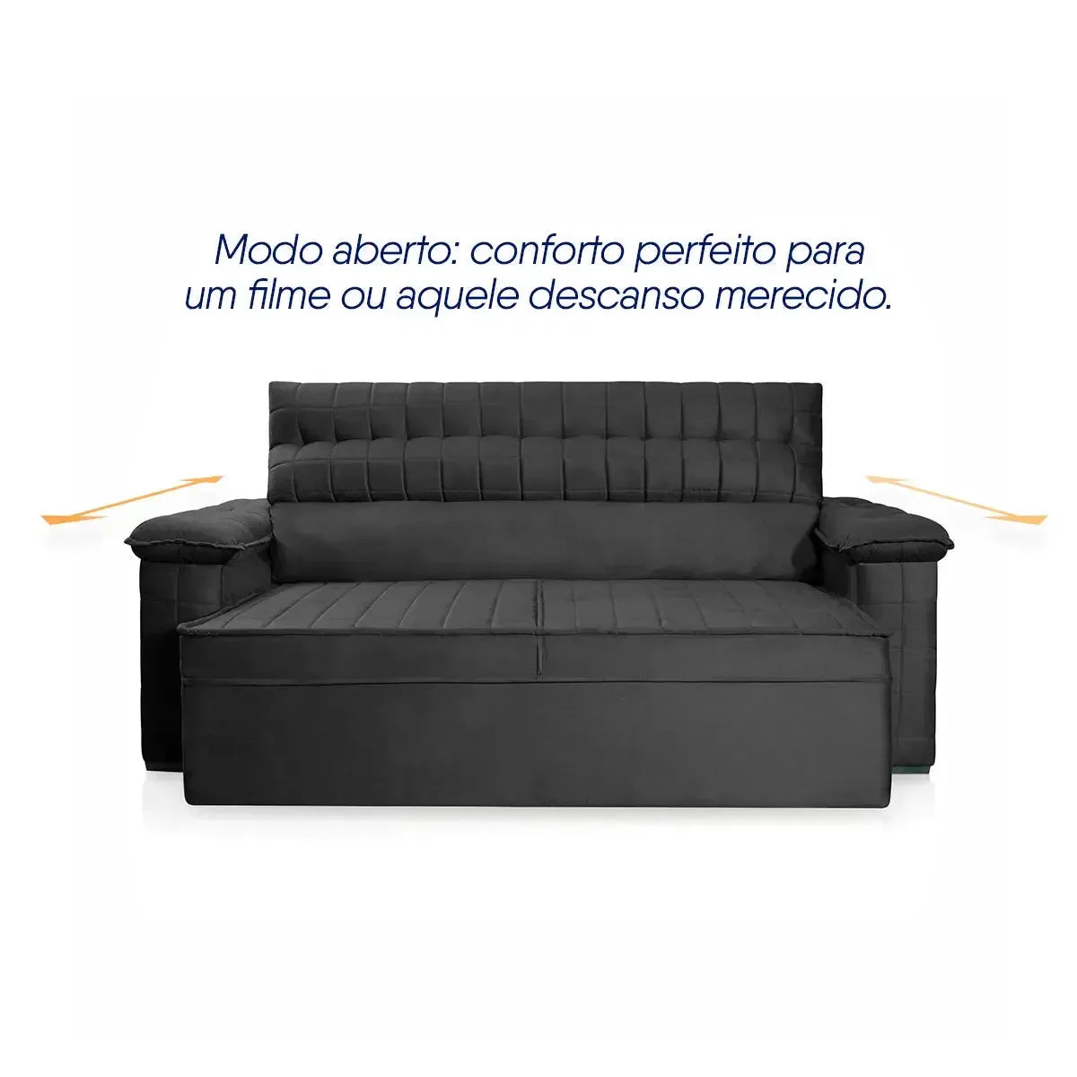 Sofá Retrátil Reclinável 2 lugares com molas 1,50m Quantum Suede Velut Preto