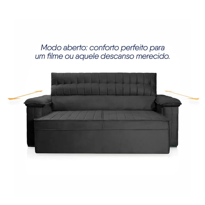 Sofá Retrátil Reclinável 2 lugares com molas 1,50m Quantum Suede Velut Preto