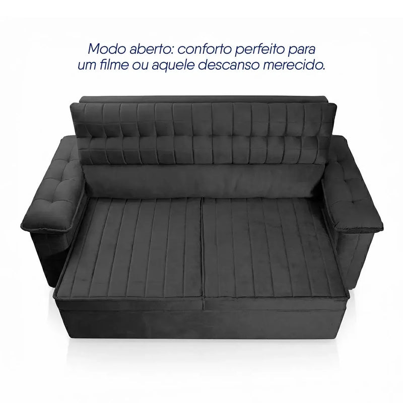 Sofá Retrátil Reclinável 2 lugares com molas 1,50m Quantum Suede Velut Preto