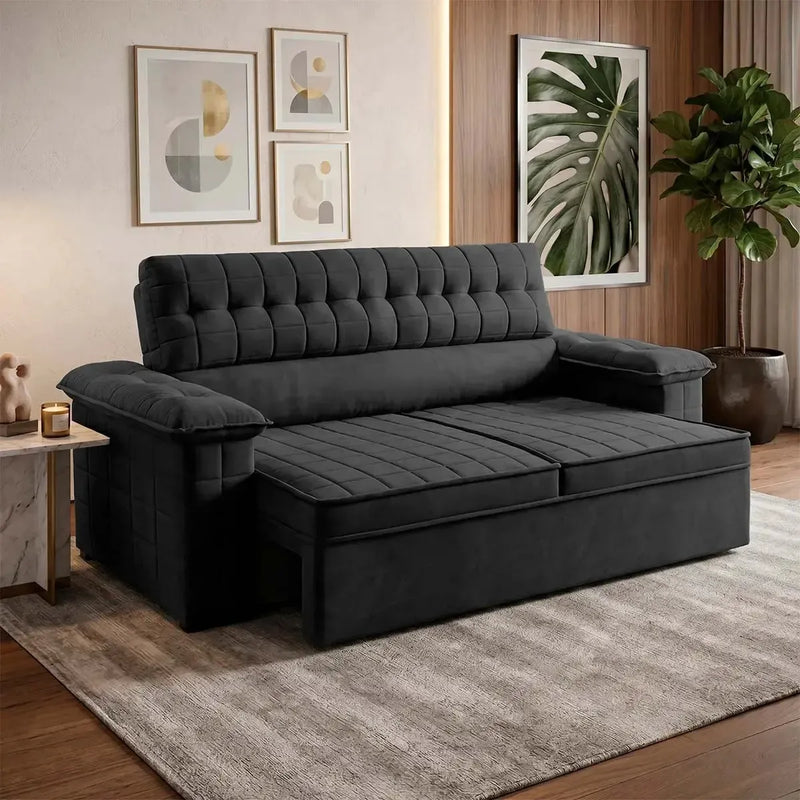 Sofá Retrátil Reclinável 2 lugares com molas 1,50m Quantum Suede Velut Preto