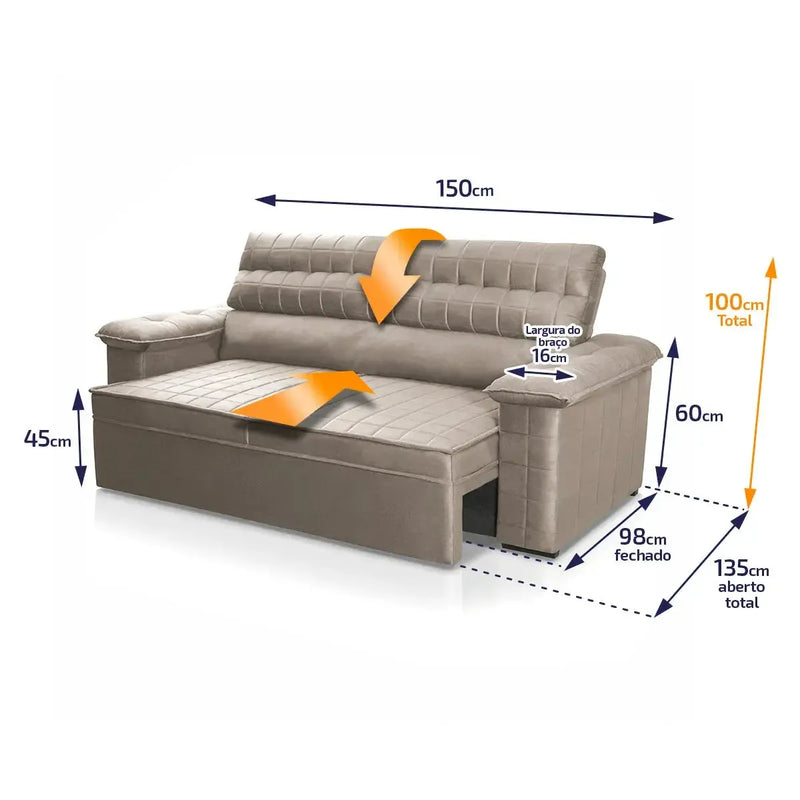 Sofá Retrátil Reclinável 2 lugares com molas 1,50m Quantum Suede Velut Tabaco