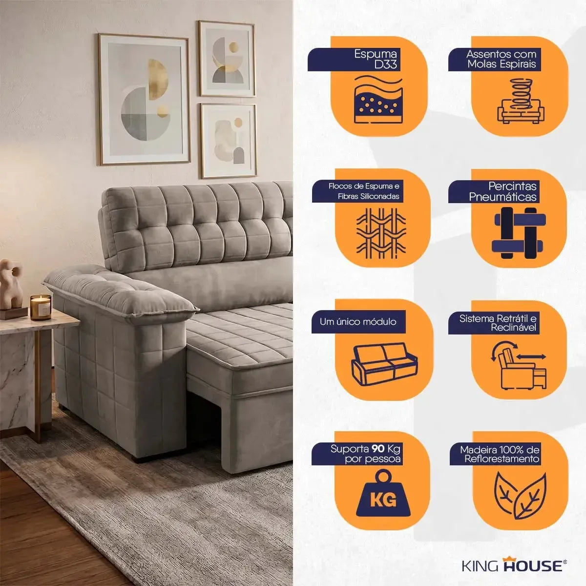 Sofá Retrátil Reclinável 2 lugares com molas 1,50m Quantum Suede Velut Tabaco