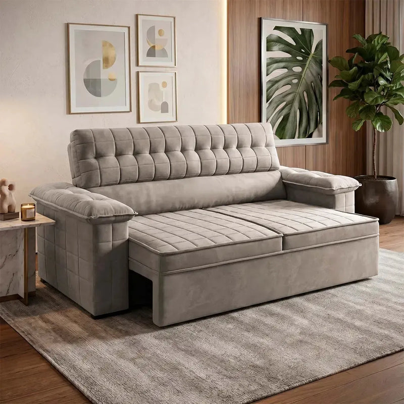 Sofá Retrátil Reclinável 2 lugares com molas 1,50m Quantum Suede Velut Tabaco