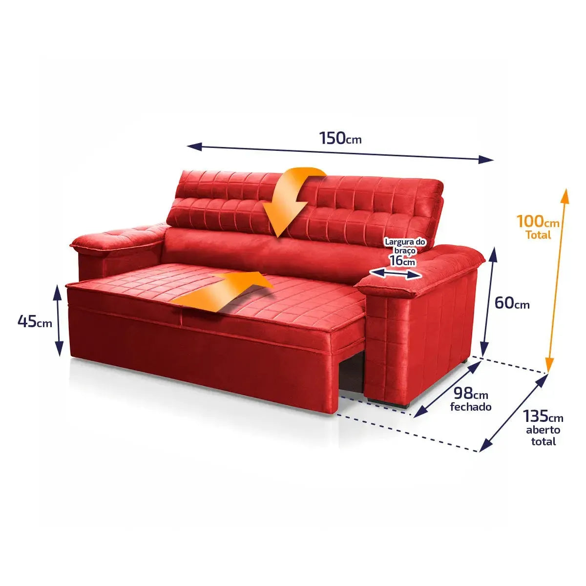 Sofá Retrátil Reclinável 2 lugares com molas 1,50m Quantum Suede Velut Vermelho