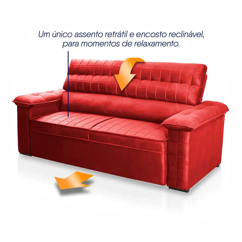 Sofá Retrátil Reclinável 2 lugares com molas 1,50m Quantum Suede Velut Vermelho