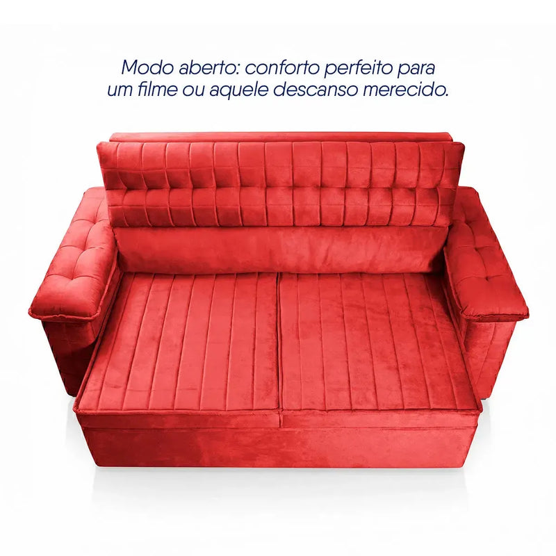 Sofá Retrátil Reclinável 2 lugares com molas 1,50m Quantum Suede Velut Vermelho