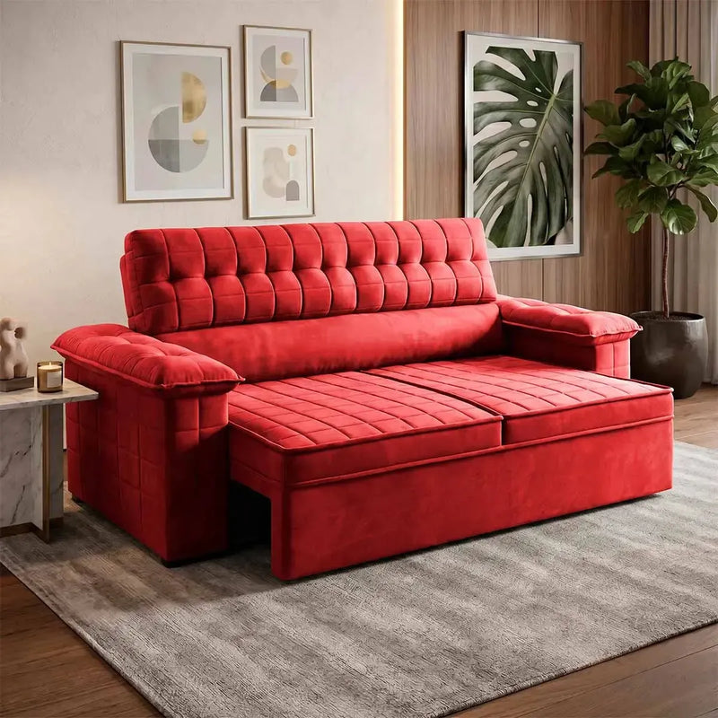Sofá Retrátil Reclinável 2 lugares com molas 1,50m Quantum Suede Velut Vermelho